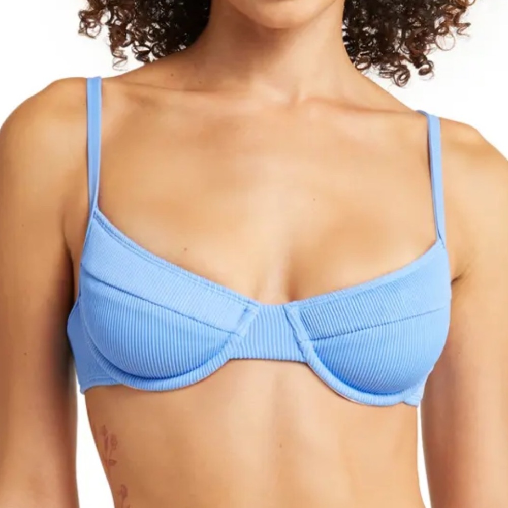 Kulani Kinis Underwire Bra Bikini Top - Breezy Blue Ribbed